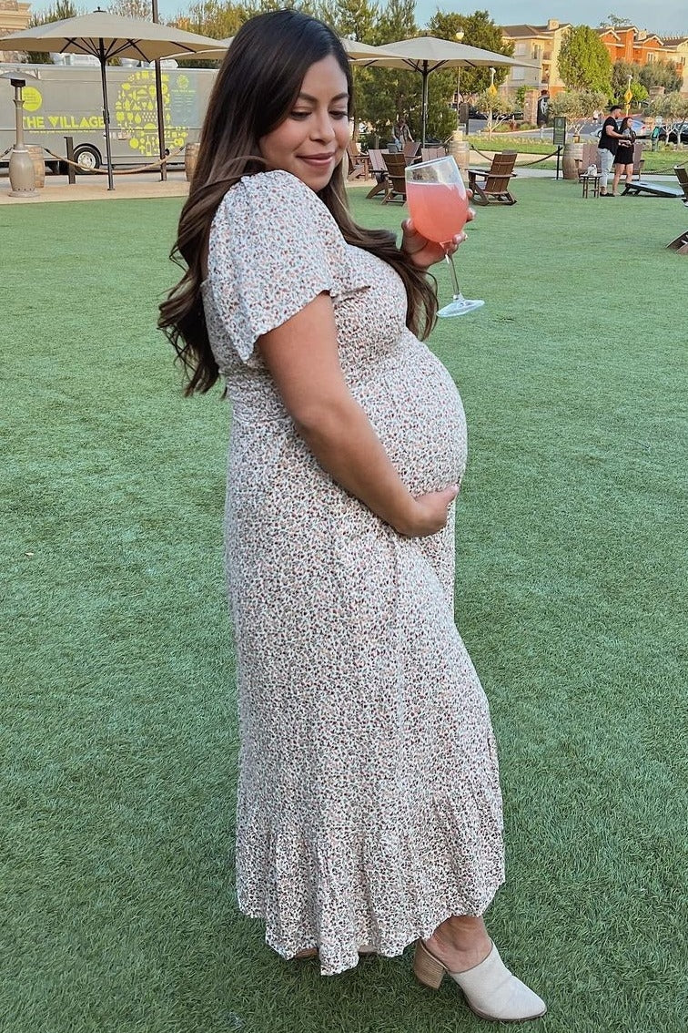 PinkBlush Ivory Floral Smocked Maternity Maxi Dress Medium PinkBlush Ivory Floral Smocked Maternity Maxi Dress Medium