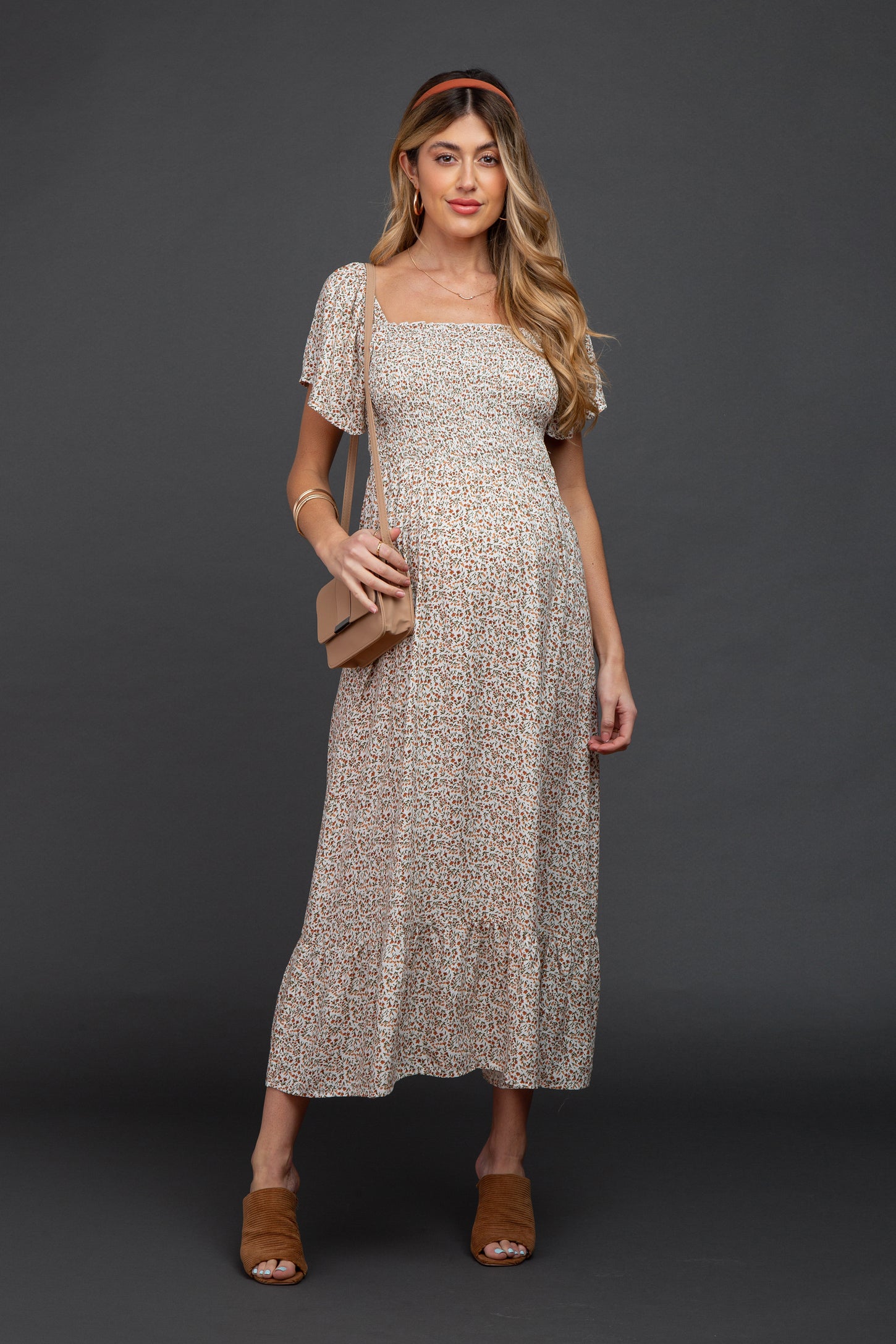 PinkBlush Ivory Floral Smocked Maternity Maxi Dress Medium PinkBlush Ivory Floral Smocked Maternity Maxi Dress Medium