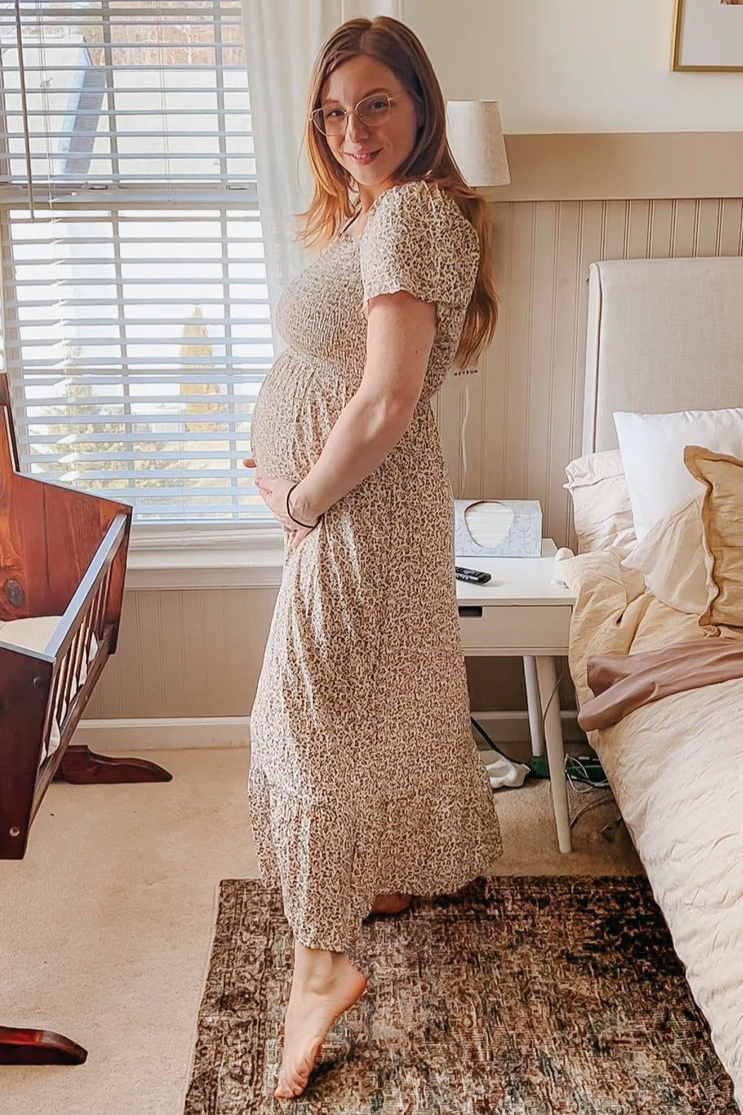 Ivory Floral Smocked Maternity Maxi Dress PinkBlush Ivory Floral Smocked Maternity Maxi Dress PinkBlush