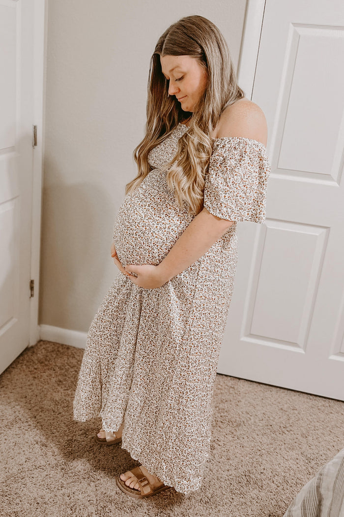 Ivory Floral Smocked Maternity Maxi Dress