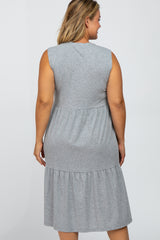 Heather Grey Ribbed Sleeveless Plus Maternity Midi Dress
