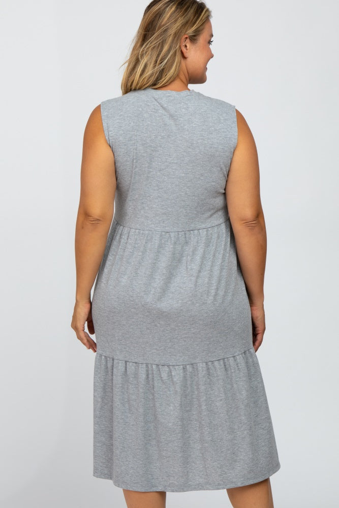Heather Grey Ribbed Sleeveless Plus Maternity Midi Dress PinkBlush Heather Grey Ribbed Sleeveless Plus Maternity Midi Dress PinkBlush