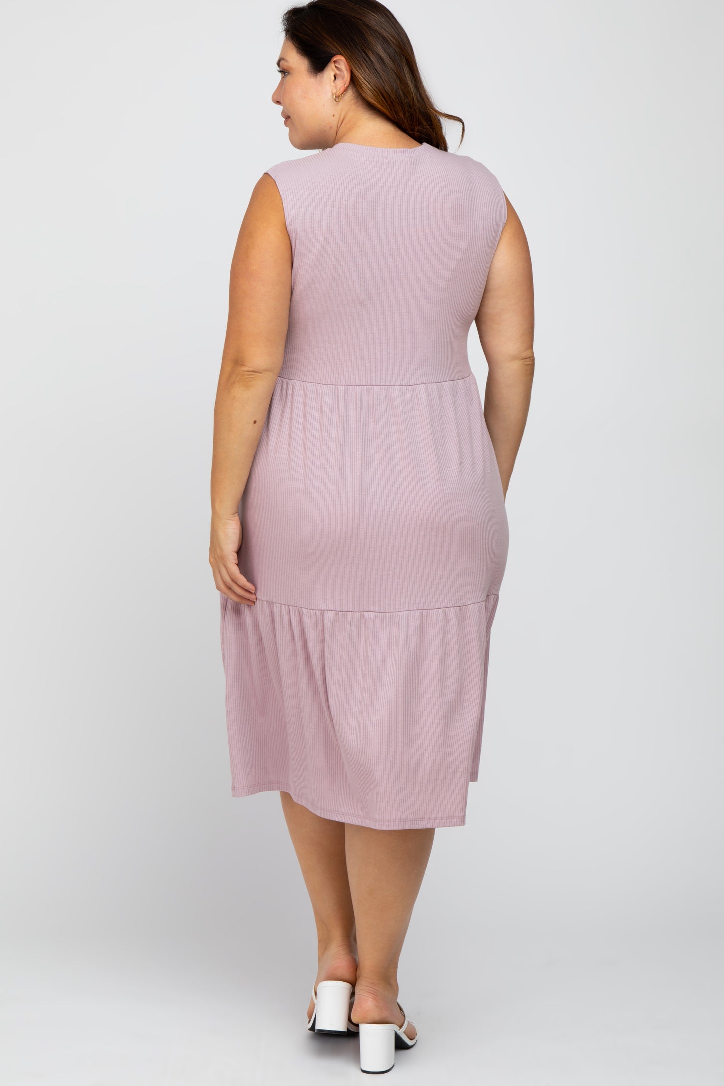 Lavender Ribbed Sleeveless Plus Midi Dress PinkBlush Lavender Ribbed Sleeveless Plus Midi Dress PinkBlush