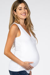White Crossover Ruched Maternity Nursing Tank