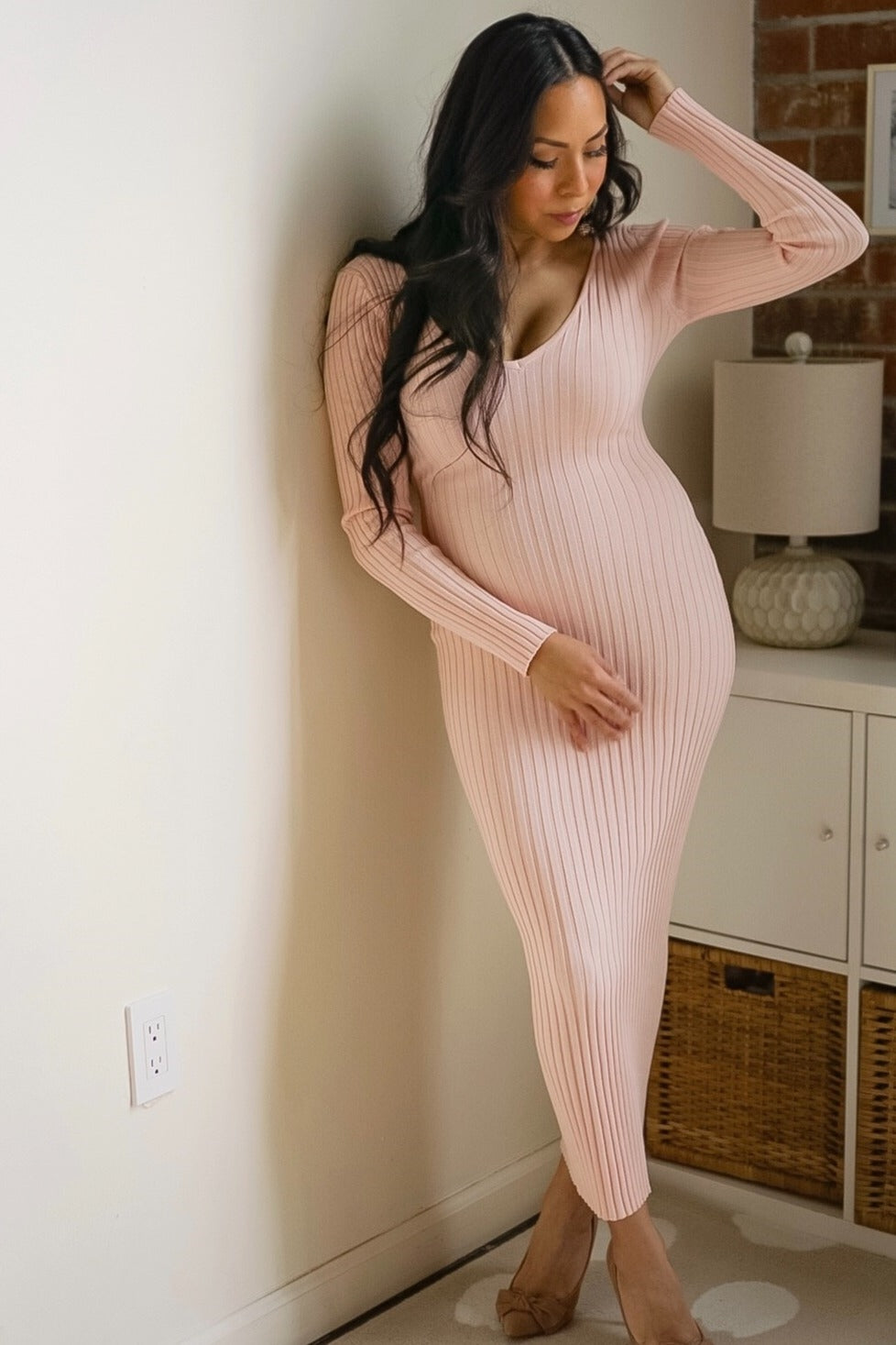 long sleeve dress pink V-Neck Fitted Maxi Girls 5-8Y Pleated Wrap 47 in. Wide Large Graduation College/School:Business