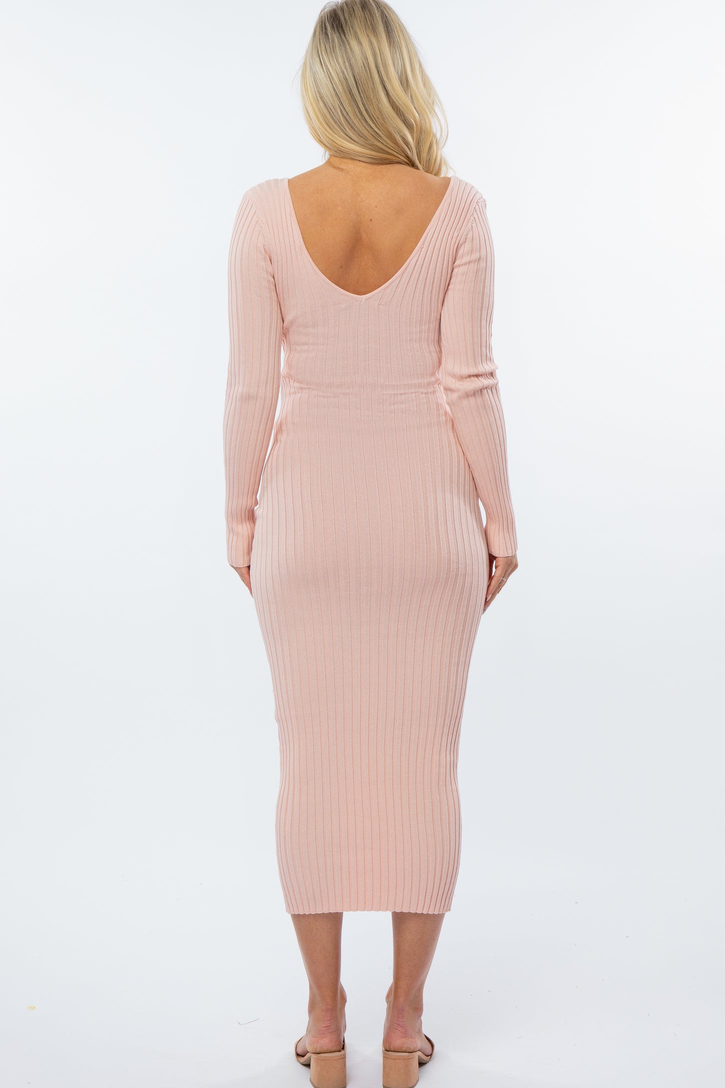 PinkBlush Pink V-Neck Long Sleeve Fitted Maternity Maxi Dress Large