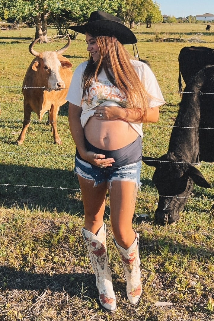 PinkBlush Navy Blue Distressed Maternity Denim Shorts