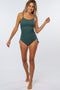 Green Ribbed Side Tie One-Piece Swimsuit