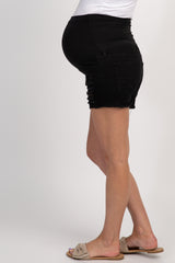 PinkBlush Black Distressed Raw Hem Maternity Jean Shorts