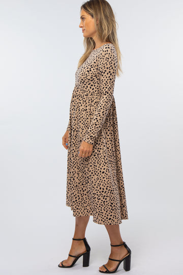 Taupe Abstract Animal Print Midi Dress