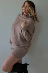 Taupe Funnel Neck Dolman Sleeve Mini Dress