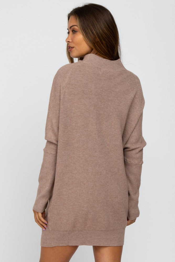 Taupe Funnel Neck Dolman Sleeve Maternity Mini Dress