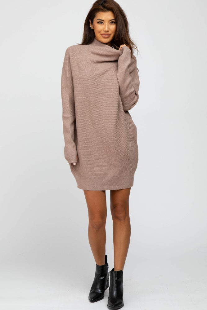 dolman sleeve mini dress Taupe Funnel Neck Dolman Sleeve Mini Dress