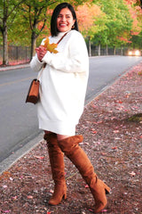 Cream Funnel Neck Dolman Sleeve Mini Dress