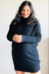 Black Funnel Neck Dolman Sleeve Maternity Mini Dress