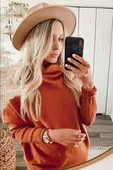 Camel Funnel Neck Dolman Sleeve Sweater