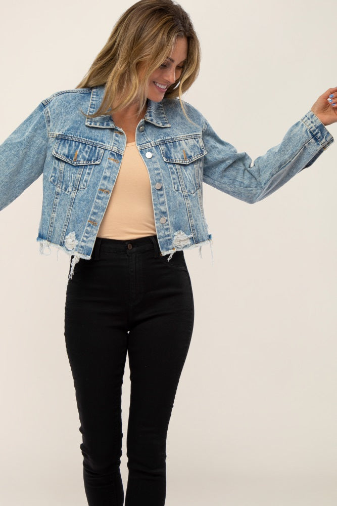 Light Blue Distressed Cropped Denim Jacket – PinkBlush