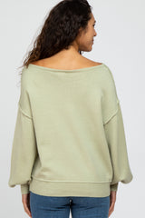 Light Olive Boat Neck Bubble Sleeve Sweater