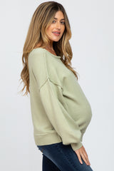Light Olive Boat Neck Bubble Sleeve Maternity Sweater