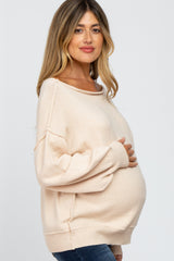 Beige Boat Neck Bubble Sleeve Maternity Sweater