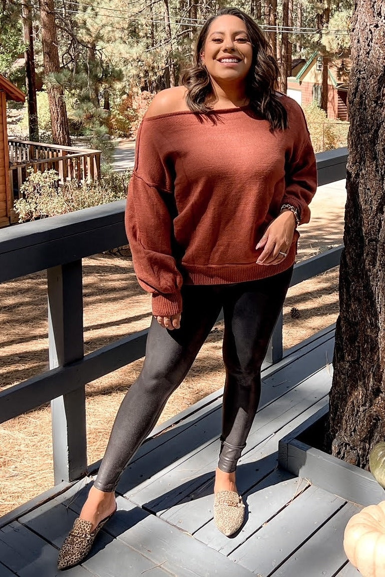 Camel Boat Neck Bubble Sleeve Sweater