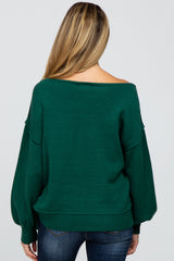 Emerald Green Boat Neck Bubble Sleeve Maternity Sweater
