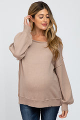 Mocha Boat Neck Bubble Sleeve Maternity Sweater