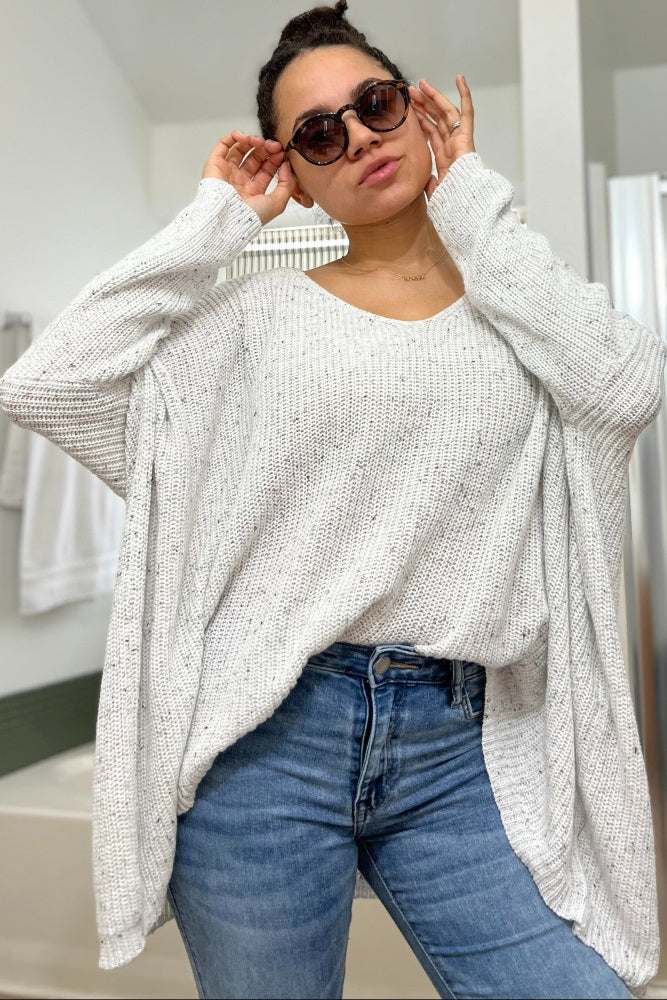 White Speckled Oversized Sweater