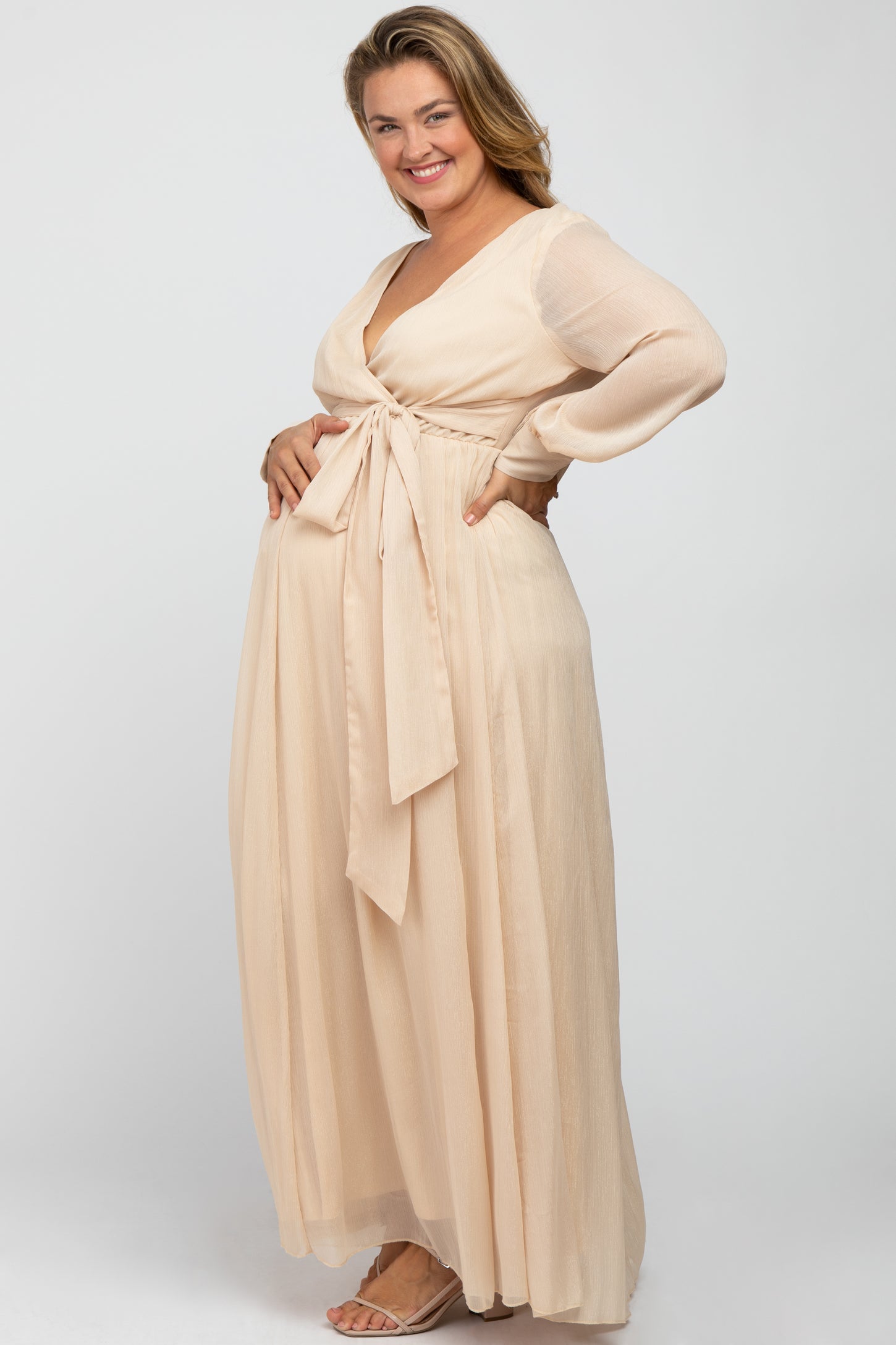 Cream Metallic Chiffon Maternity Plus Maxi Dress Cream Metallic Chiffon Maternity Plus Maxi Dress
