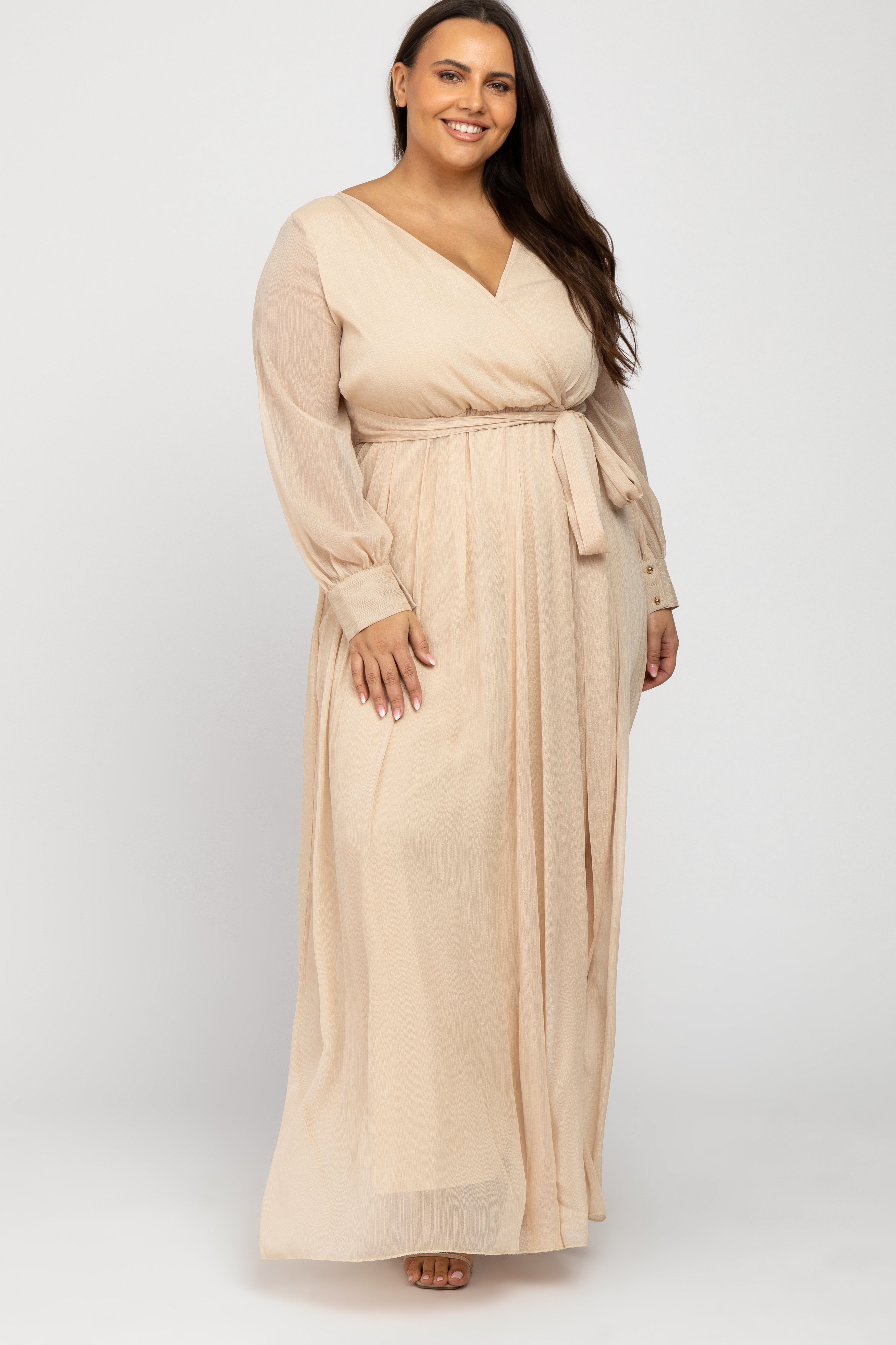 Cream Metallic Chiffon Plus Maxi Dress – PinkBlush