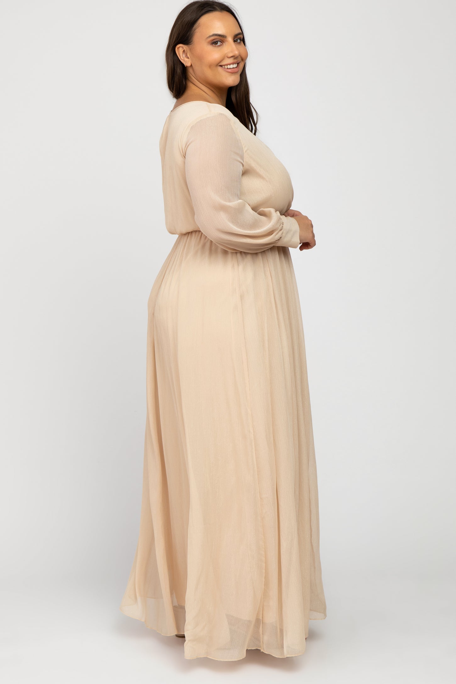 Cream Metallic Chiffon Plus Maxi Dress Cream Metallic Chiffon Plus Maxi Dress