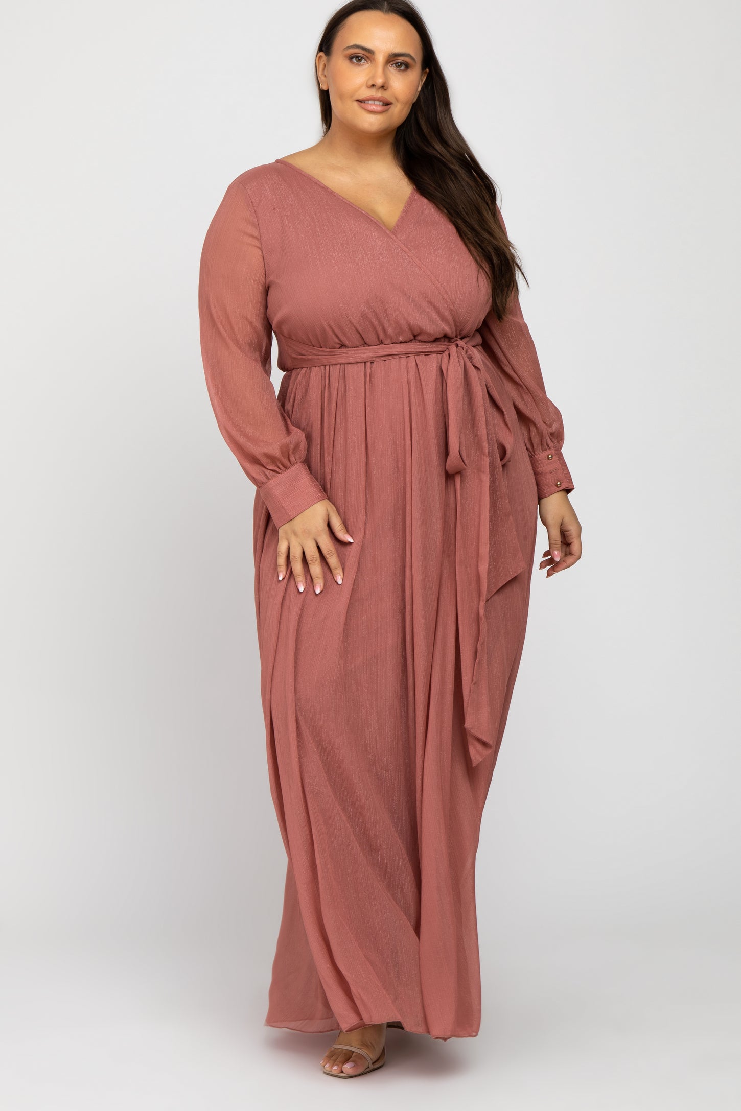 Pinkblush Pink Metallic Chiffon Maternity Plus Maxi Dress 3X