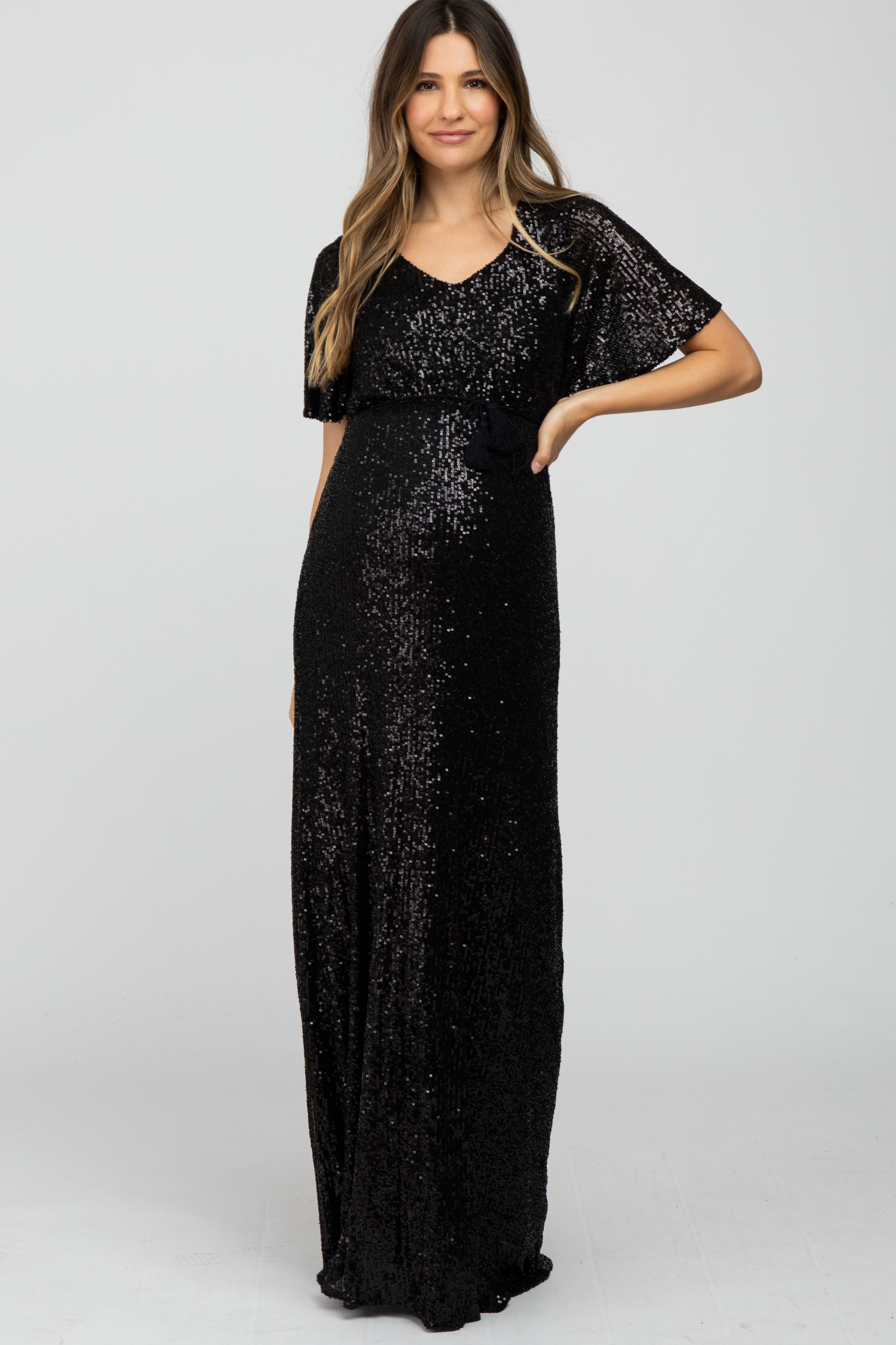 long black sequin dress plus size Short Sleeve Maternity Maxi designed to celebrate your Nina Polka Dot Swing vacation mini dress women Size:L(12-14)