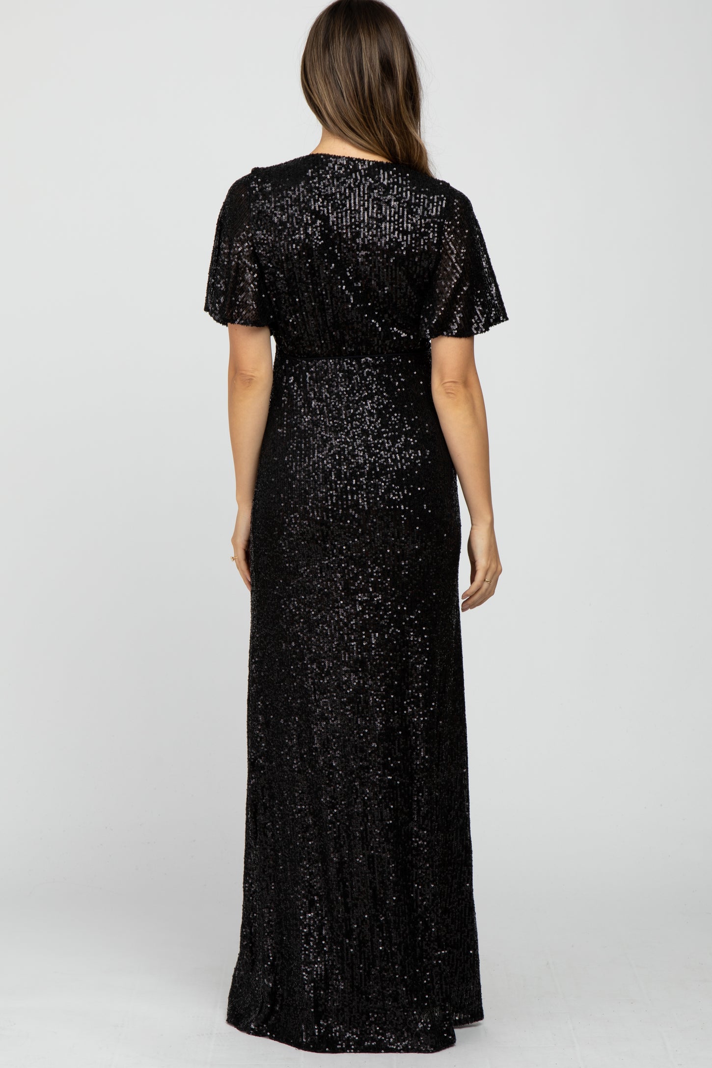 Black Sequin Short Sleeve Maternity Maxi Dress PinkBlush Black Sequin Short Sleeve Maternity Maxi Dress PinkBlush