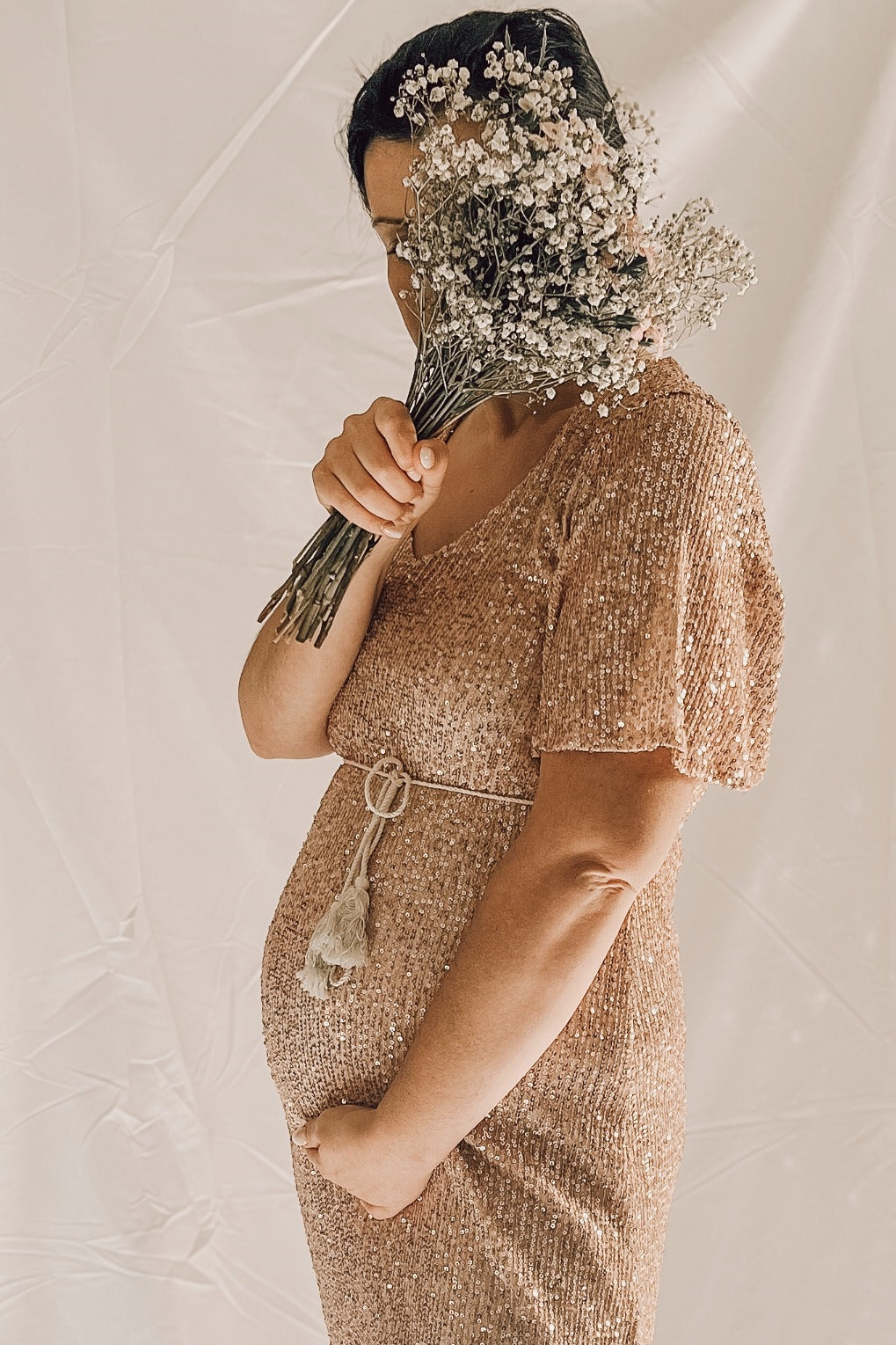 Pink Sequin Short Sleeve Maternity Maxi Dress Pink Sequin Short Sleeve Maternity Maxi Dress