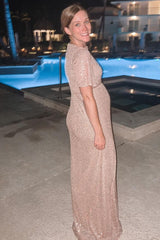 Pink Sequin Short Sleeve Maternity Maxi Dress