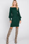 Forest Green Off Shoulder Bubble Sleeve Sweater Dress
