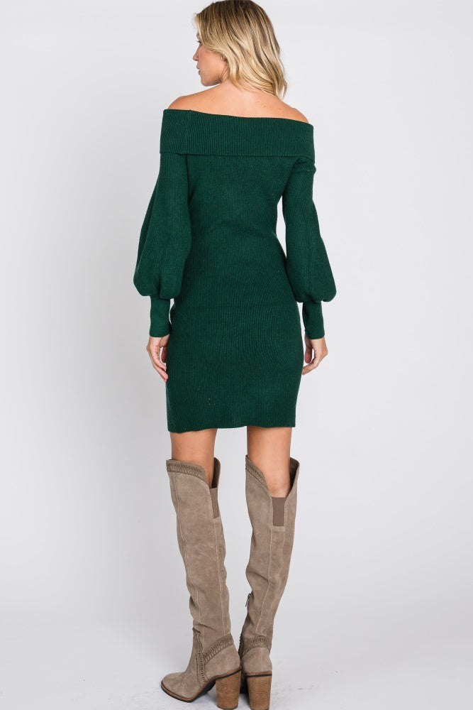 green off shoulder sweater dress LEVEN SIXTEEN Green Off-Shoulder Bodycon Sweater Dress