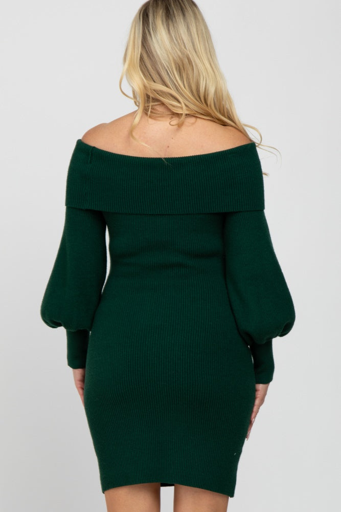 Forest Green Off Shoulder Bubble Sleeve Maternity Sweater Dress Large Forest Green Off Shoulder Bubble Sleeve Maternity Sweater Dress Large