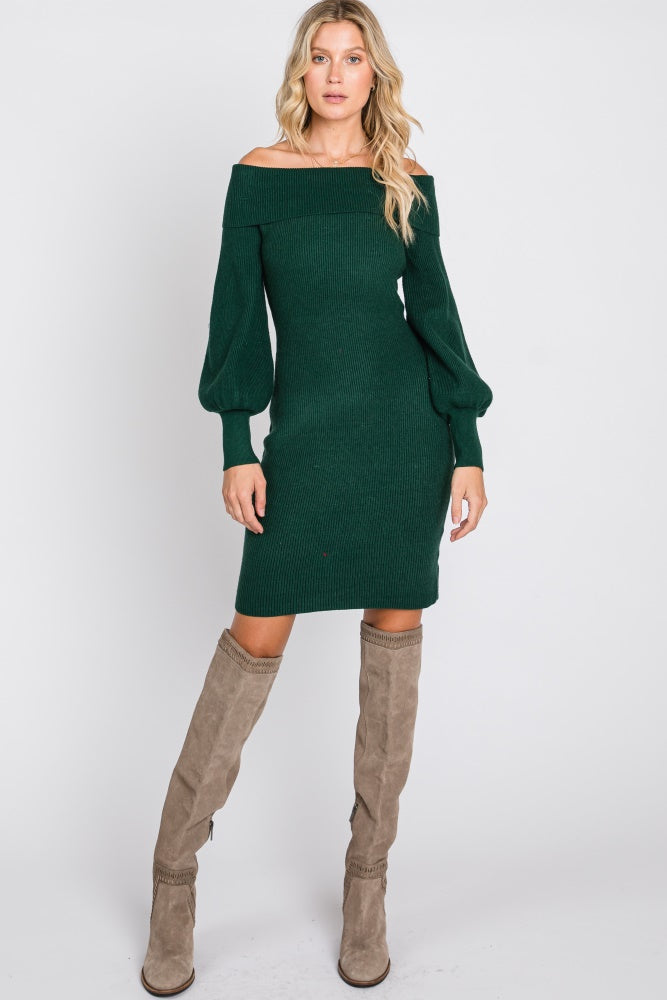 Forest Green Off Shoulder Bubble Sleeve Maternity Sweater Dress Large Forest Green Off Shoulder Bubble Sleeve Maternity Sweater Dress Large