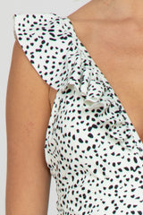 White Animal Print Ruffle Maternity One-Piece Swimsuit
