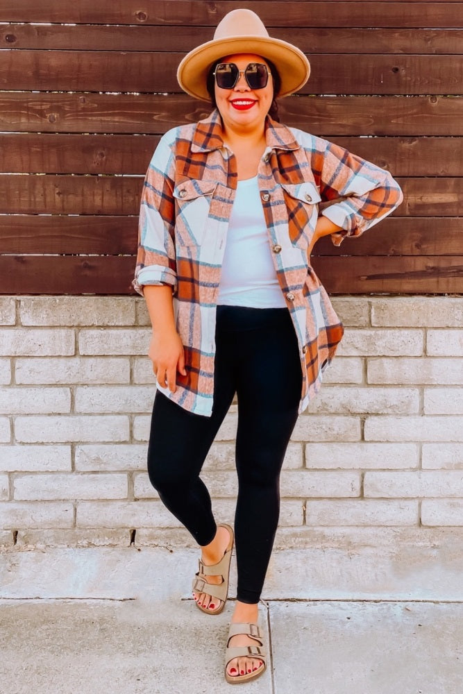 Mocha Plaid Button Down Maternity Over Shirt