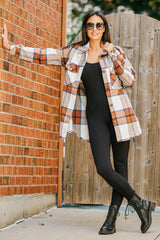 Mocha Plaid Button Down Maternity Over Shirt