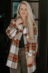 Mocha Plaid Button Down Maternity Over Shirt