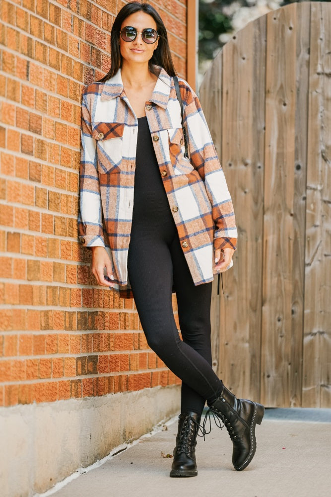 Mocha Plaid Button Down Maternity Over Shirt