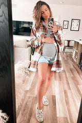 Mocha Plaid Brushed Button Down Maternity Over Shirt