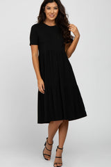 Black Ribbed Tiered Maternity Dress