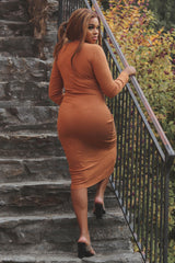 Rust Ribbed Button Front Midi Cardigan Dress