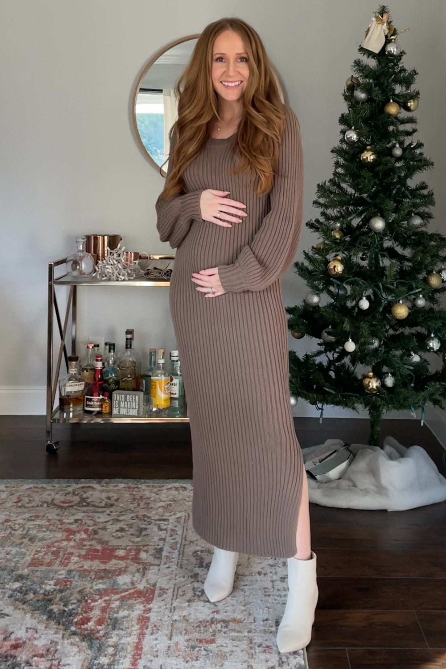Taupe Side Slit Maternity Maxi Sweater Dress