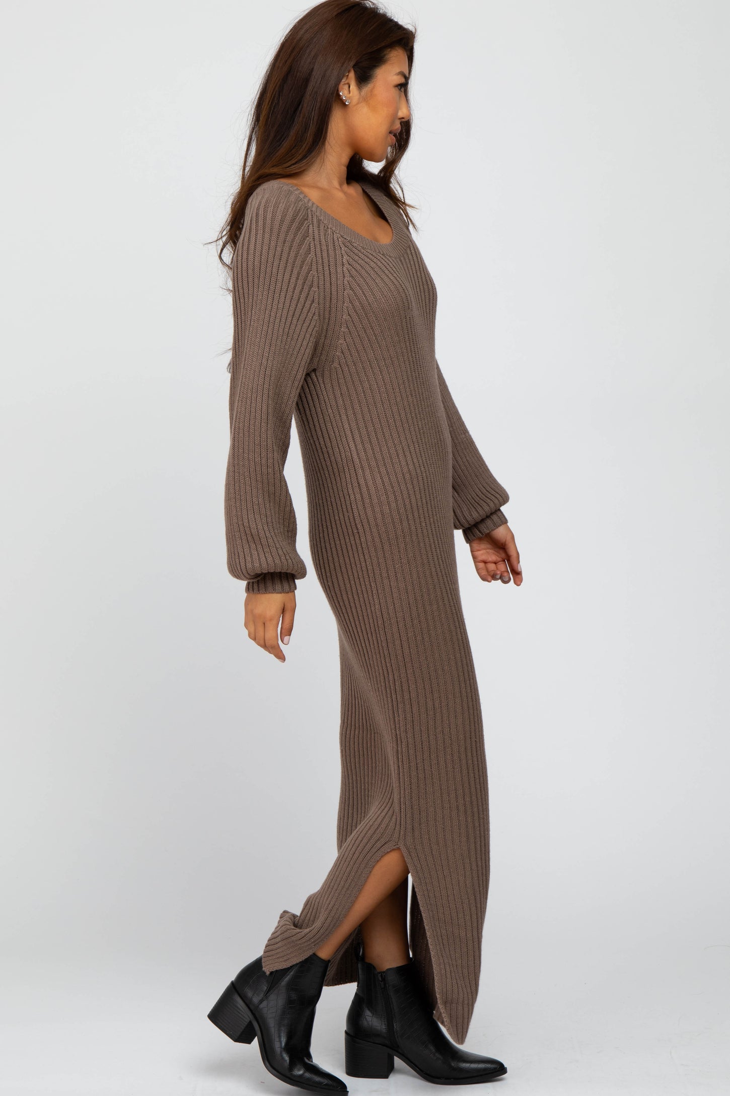 Taupe Side Slit Maxi Sweater Dress PinkBlush Taupe Side Slit Maxi Sweater Dress PinkBlush